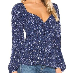 Lovers + Friends Star Printed Blue Wrap Top